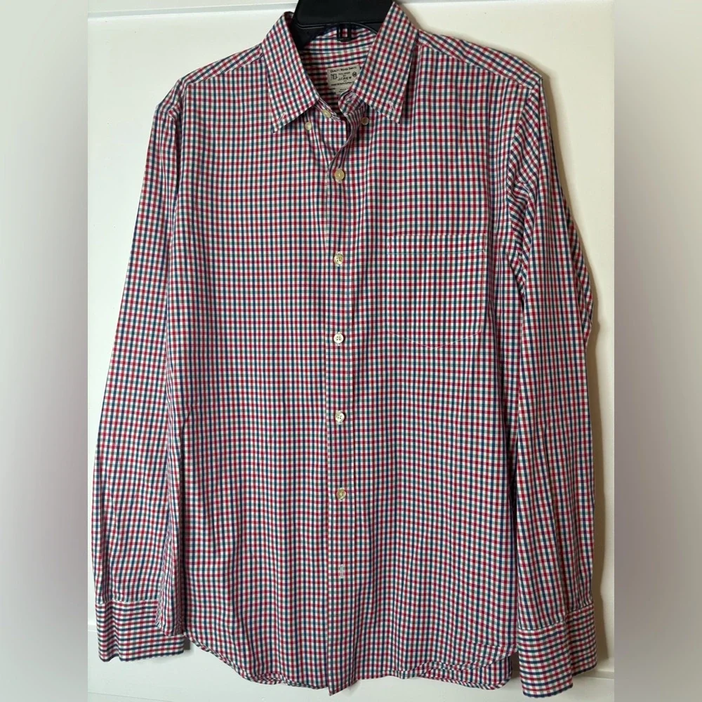 J. Crew Men's Red and Blue Checkered Shirt size Medium
